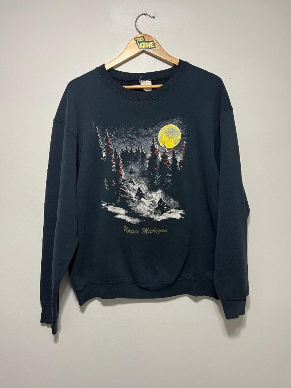 Vintage Snowmobile Woods Upper Michigan Crewneck